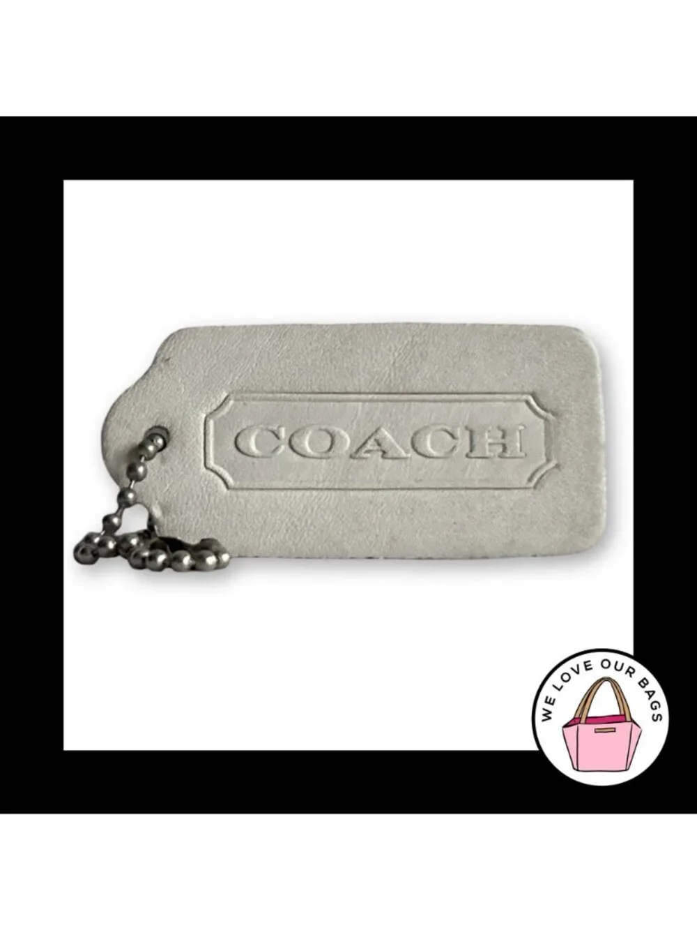 COACH VINTAGE DOUBLESIDED White Leather Hang Tag Bag Charm Keychain Fob 2.25